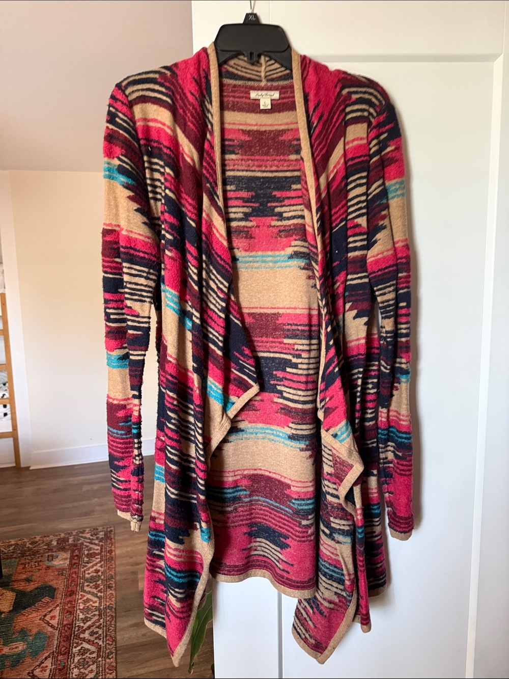 Lucky Brand Multicolor Aztec Drape Cardigan - Pink, Tan, Teal, Navy